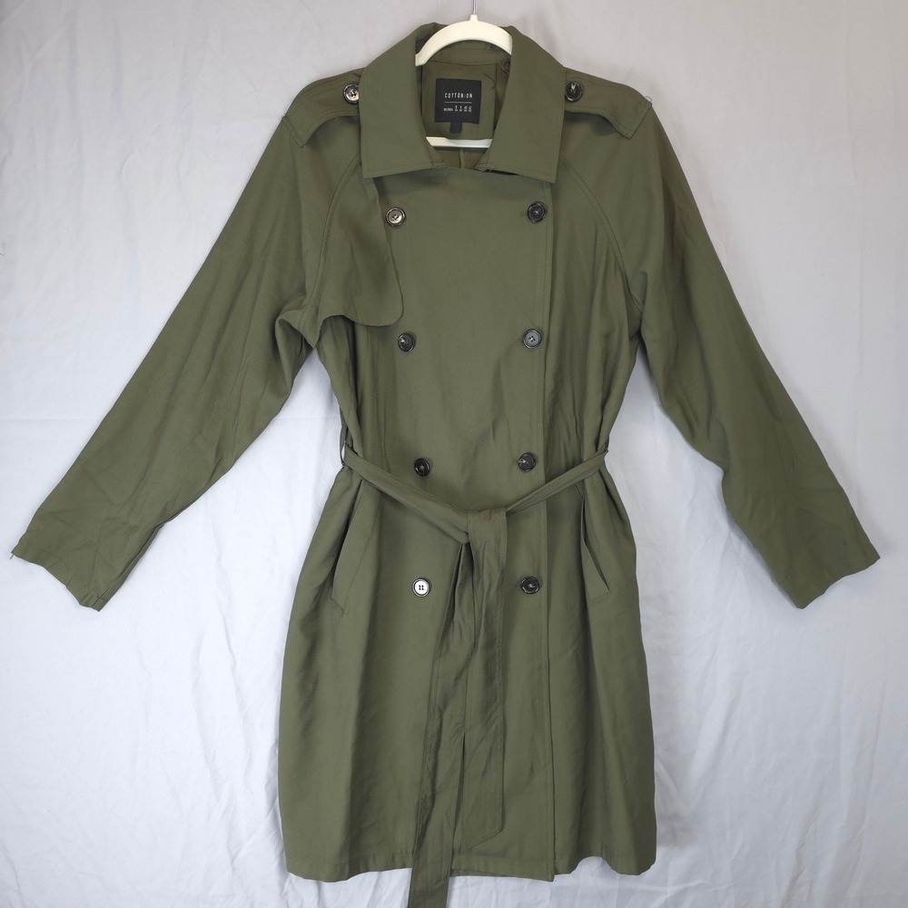Cotton On Olive Green Trench Style Dress Women 8 Double Breasted Belted